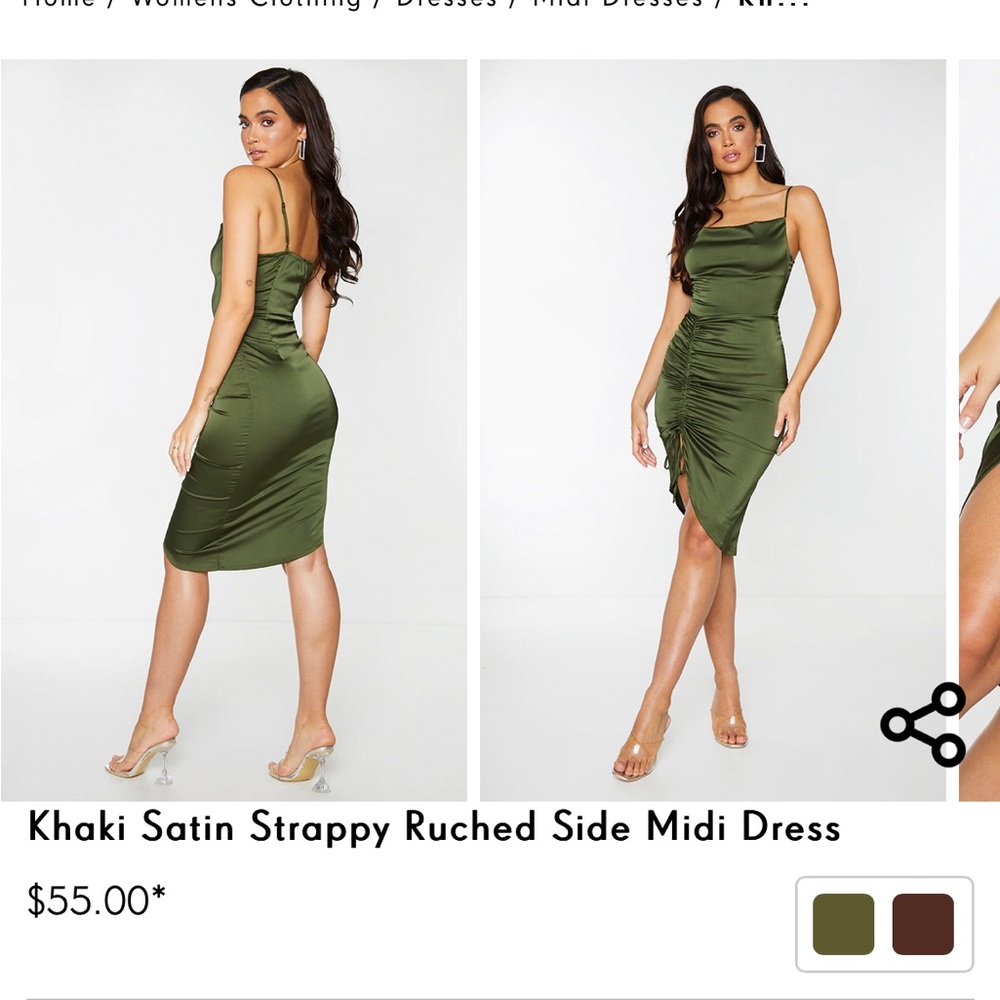 PrettyLittleThing Ruched Midi Dress Green